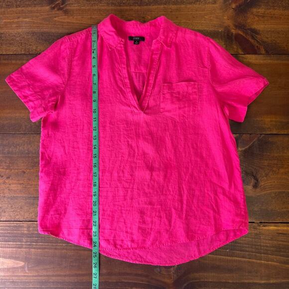 J. Crew Short Sleeve Popover 100% linen Dark Pink Chest Pocket Women's Small - Picture 9 of 9